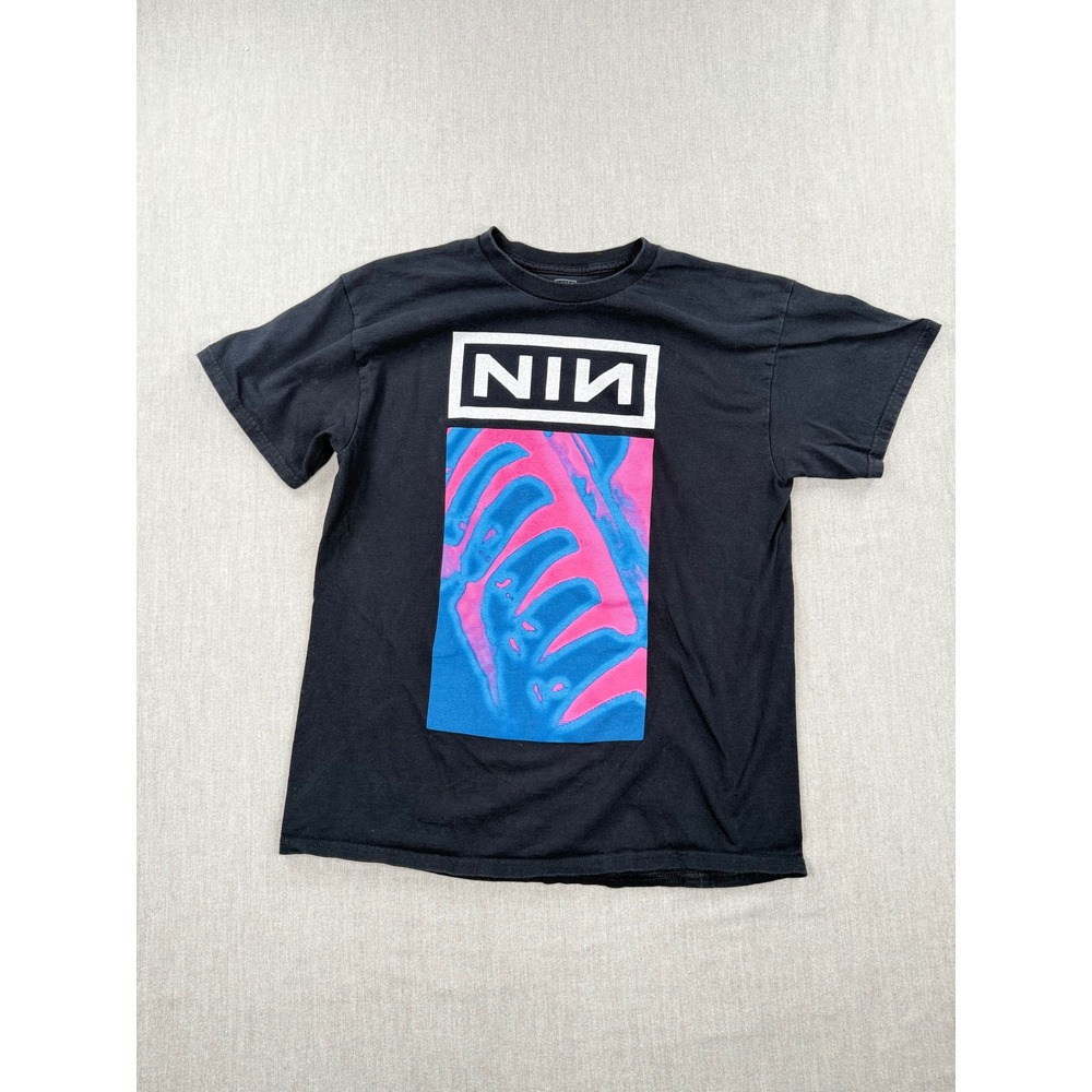 Nine Inch Nails NIN Graphic T-Shirt Black Pink Blue Rib Cage Logo Mens Large